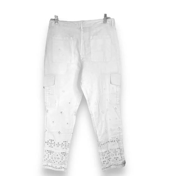 SUNDANCE White Eyelet Cargo Pants Lace Linen Summer Beachy Coastal Size 2 - Picture 3 of 9
